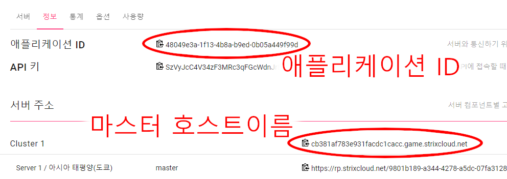 Application ID and master host name on the information view