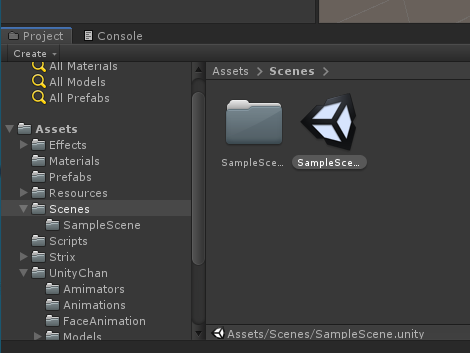 SampleScene asset on project panel