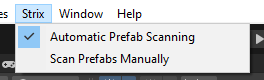 Strix menu in Unity menu bar