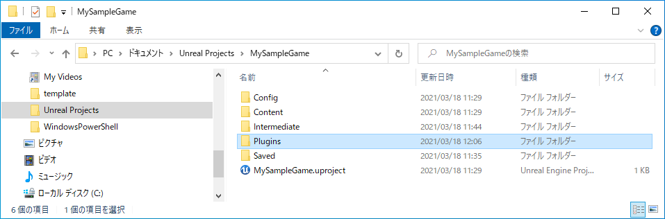 Plugins directory in an Unreal project directory