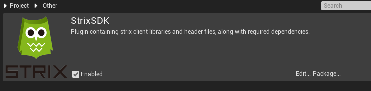 Strix Unreal SDK on the Plugins settings panel